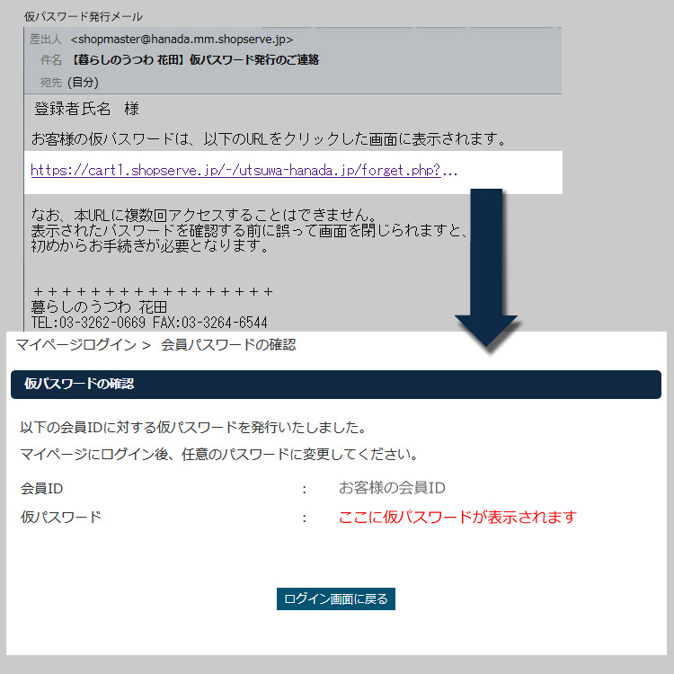 仮パスワードの確認・ログイン