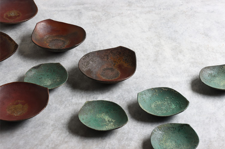 野口悦士 (Etsuji noguchi) 緑青プレート Etsuji Noguchi】green-blue flat plate – うつわ御結