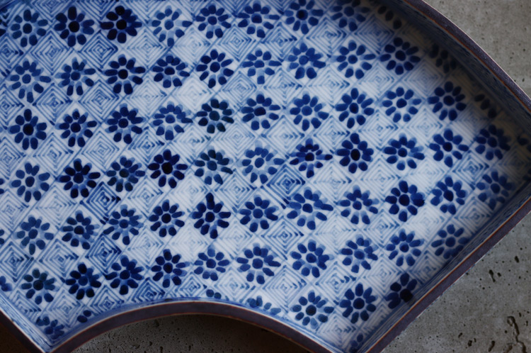 扇面皿 花小紋尽くし