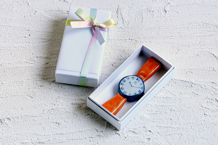 >カトラリーレスト時計（橙・希）箱付