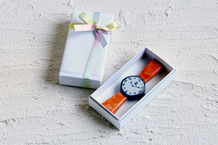 >カトラリーレスト時計（橙・英）箱付