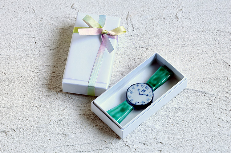 >カトラリーレスト時計（緑・希）箱付