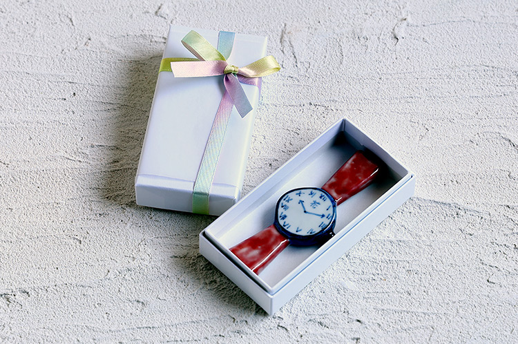 >カトラリーレスト時計（赤・希）箱付