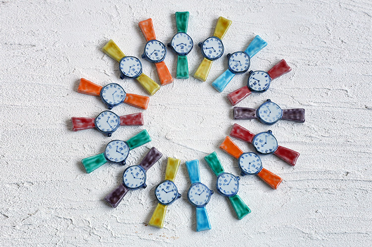 >カトラリーレスト時計（橙・希）箱付