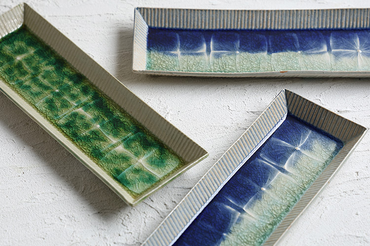 雪ノ浦裕一 9 藍釉掛分紫陽花文長皿 ｜ 暮らしのうつわ花田 和食器 通販