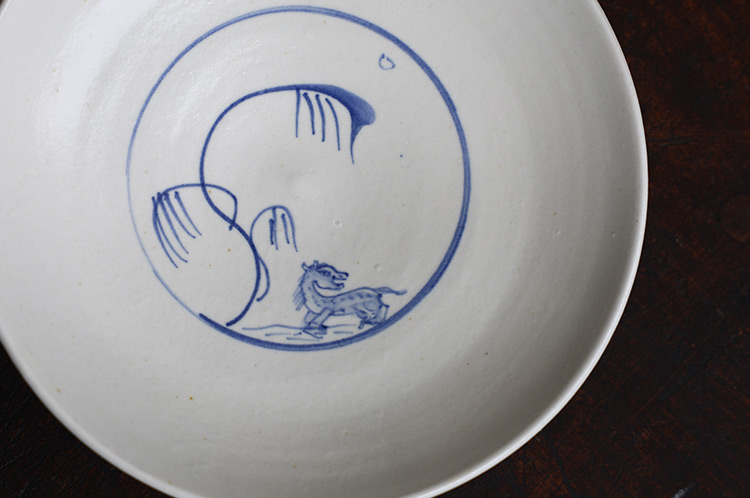 93 染付5寸皿 馬と柳