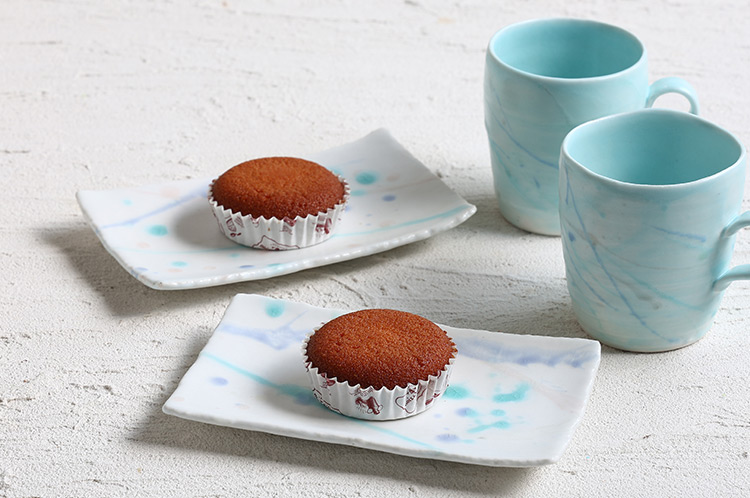 27 トルコホワイト釉打ち水文長方小皿