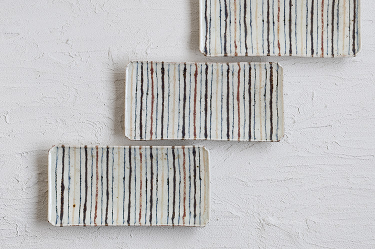 >25 9寸長角皿三色縞