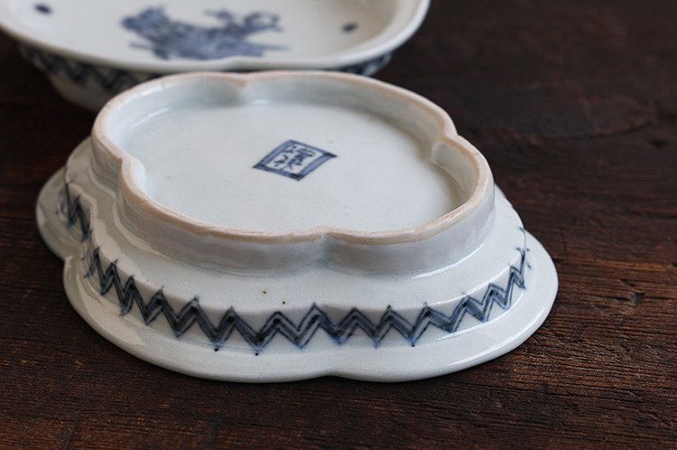 62 染付木瓜鉢唐子牛