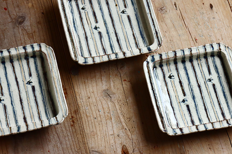 >12 6寸四方鉢鳥縞