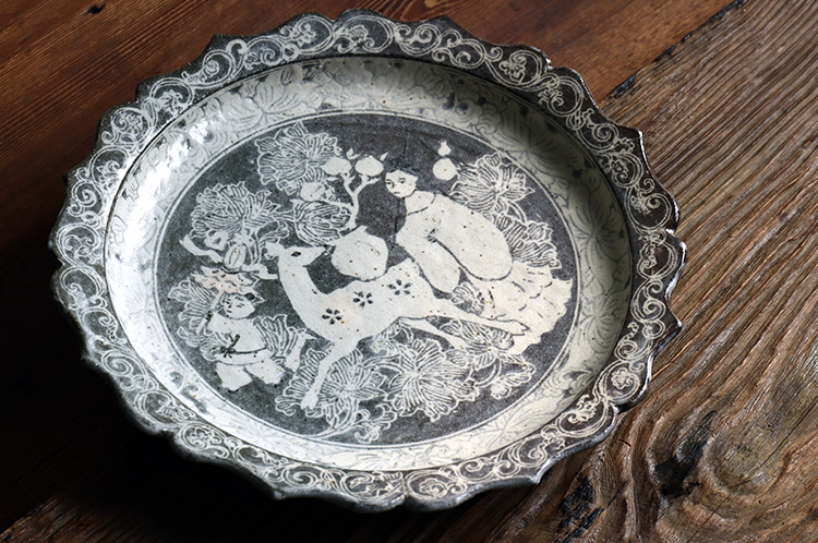 土本訓寛・久美子／象嵌　四角鉢皿 土本訓寛・久美子／象嵌 四角鉢皿