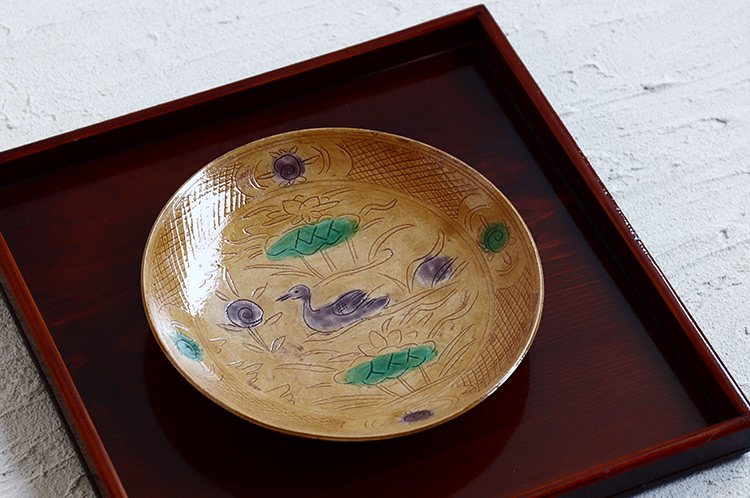 5 黄三彩水鳥彫皿