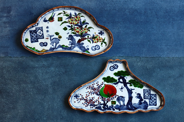 浦陽子 2B 色絵鹿猿桃図松形平皿 ｜ 暮らしのうつわ花田 和食器 通販