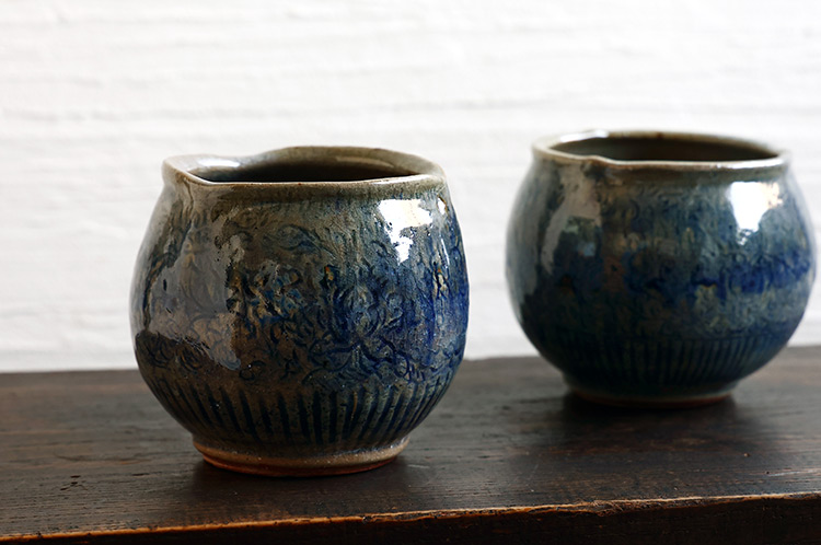 イム サエム 染付緑刻文 赤絵 楕円の器 イム サエム 染付緑