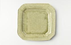 隅切四方リム皿8寸 灰釉